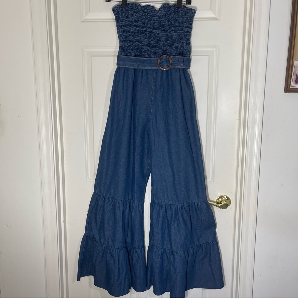 Denim Strapless Romper 8 Super cute!